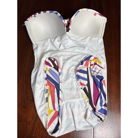 Kate Spade Strapless One Piece Swimsuit Sz M Colorful Beach Resort Built in Bra - Picture 4 of 6